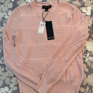 TRUTH Pink Crewneck Open-Knit Sweater